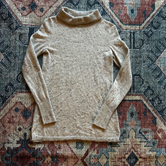 Talbots Pure Cashmere Speckled Turtleneck Sweater Beige Womens XS Luxury Soft - Picture 1 of 7
